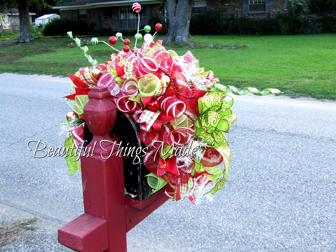 35 Inches Christmas Mailbox Swag Artificial Candy Green