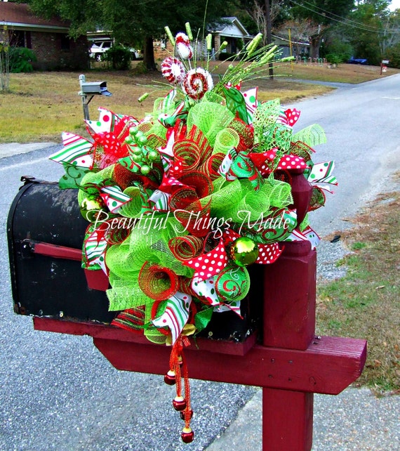 Christmas Mailbox Swag Mailbox Swag Deco Mesh Mailbox Etsy