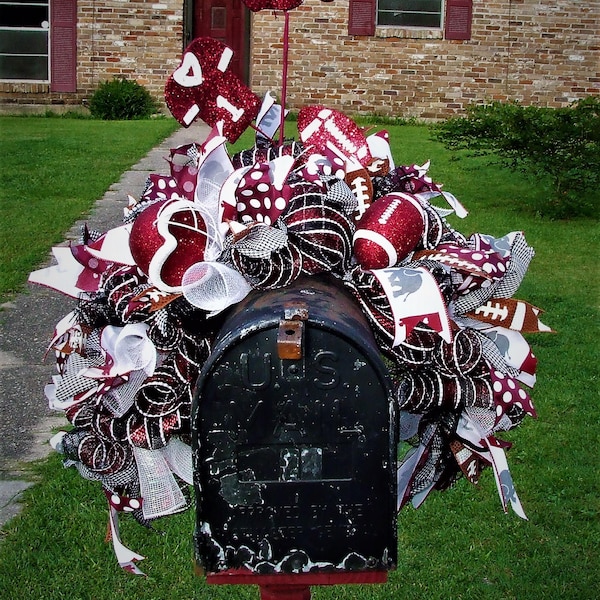 Alabama Mailbox Swag, Crimson tide deco mesh, Football mailbox topper, mailbox cover, custom made