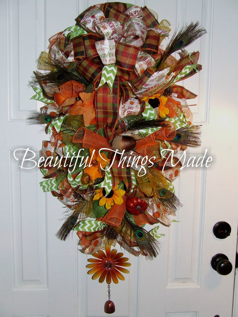 Fall Door Hanger Deco Mesh Wreath Wreath Fall Decor Custom Fall Swag custom Ready to ship hand made swag Front Door Swag Hanger