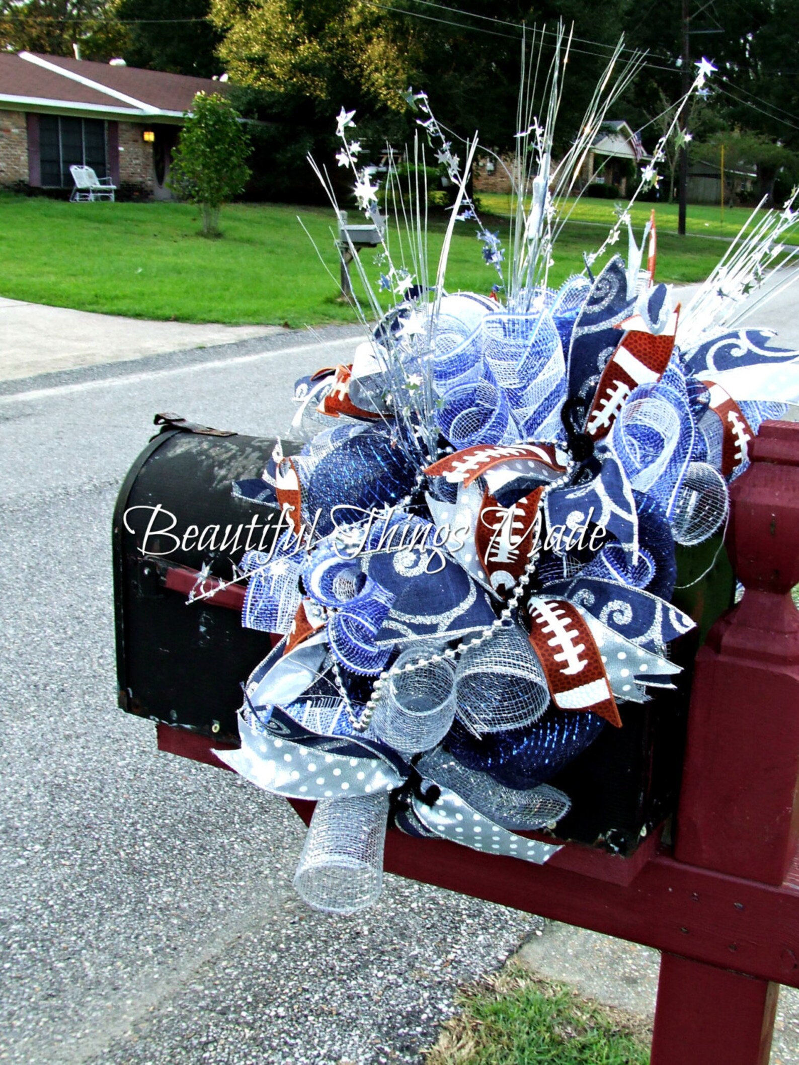 Dallas Cowboys Mailbox Swag Deco Mesh Football Mailbox Etsy