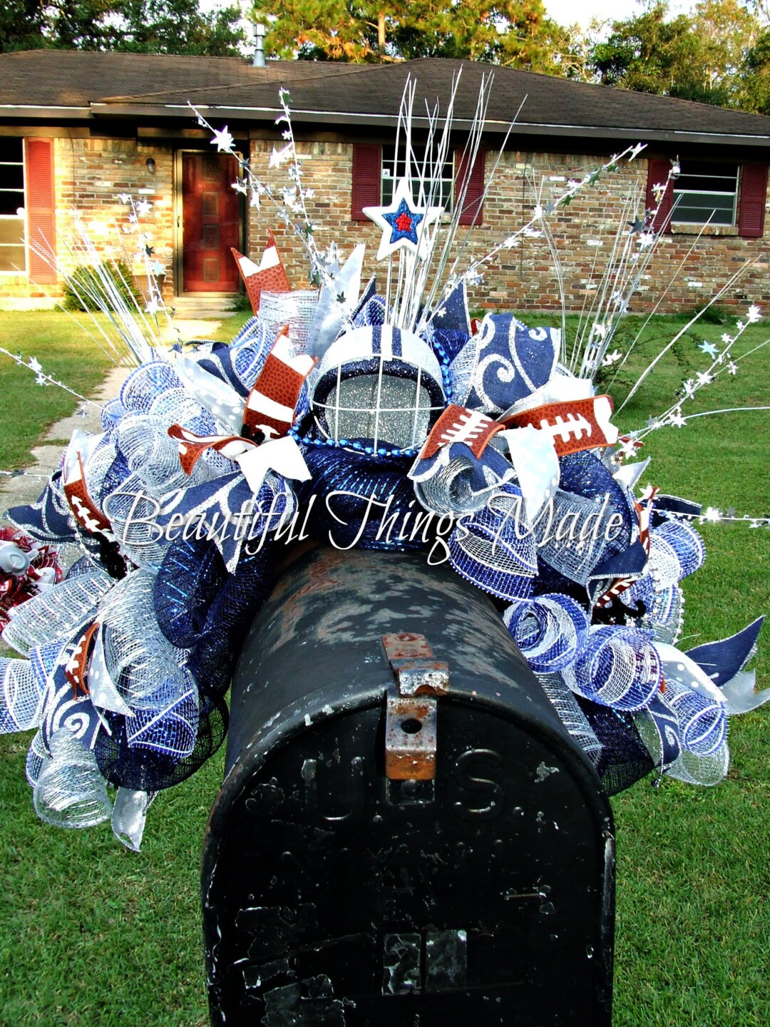 Dallas Cowboys Mailbox Swag, Deco Mesh, Football Mailbox Topper, Home