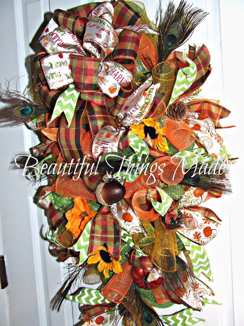 Fall Door Hanger Deco Mesh Wreath Wreath Fall Decor Custom Fall Swag custom Ready to ship hand made swag Front Door Swag Hanger