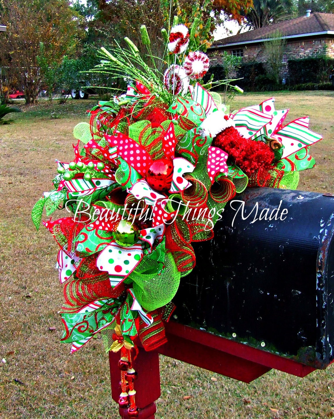 Christmas Mailbox Swag Mailbox Swag deco mesh mailbox Etsy