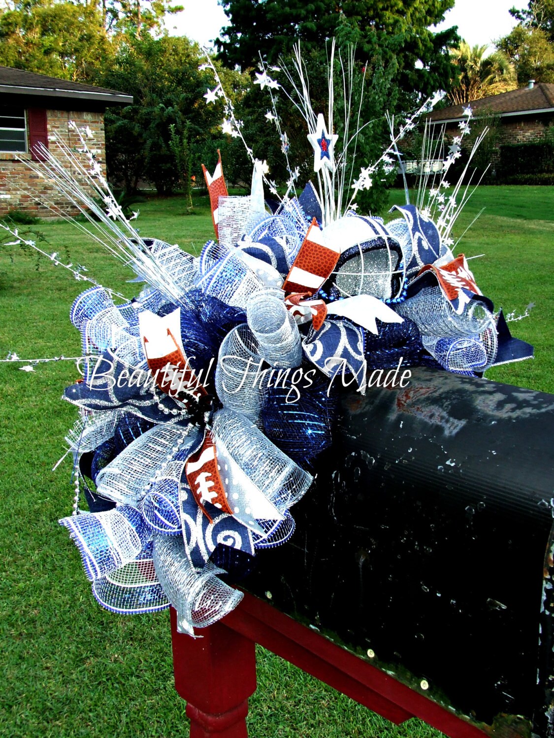 Dallas Cowboys Mailbox Swag Deco Mesh Football Mailbox Etsy