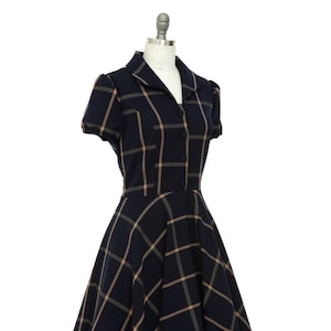 Plus Size Navy Tartan Dress Vintage Dress Plaid Dress Holiday Dress 50s Dress Tea Dress Pin Up Dress Retro Dress Swing Dress