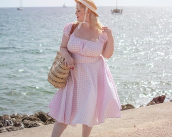 Summer Dress Pink Gingham Dress Vintage Dress 1950s Rockabilly Dress Pin Up Dress Retro Swing Party Dress Red Bridesmaid Dress