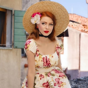 Summer Floral Dress Vintage Dress Hibiscus Tropical Print Pinup Dress 50s Dress - LORENA Dress