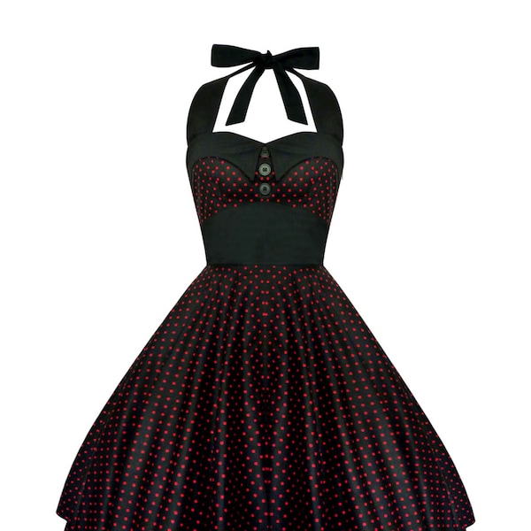 Black Polka Dot Dress Red Polka Dot Vintage Dress Rockabilly Pin Up Dress 50s Retro Dress Gothic Dress Steampunk Swing Party Dress