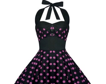 Polka Dot Dress Black Pink Dress Pin Up Dress Rockabilly Dress Halloween Gothic Dress Retro Dress Swing Dress Steampunk Dress Party Dress