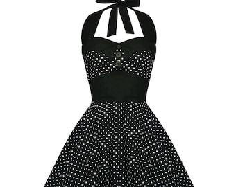Black Polka Dot Dress Rockabilly Dress White Mini Dots Vintage Dress Pin Up Dress 50s Retro Gothic Dress Steampunk Dress Swing Party Dress