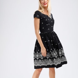 Plus Size Black Dress Halloween Dress Floral Dress Holiday Dress Vintage Dress Pinup Dress Retro Dress Swing Dress 50s Dress Party Dress
