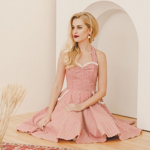 Red Gingham Dress Red Checkered Dress Women Summer Dress Bridesmaid Vintage Dress Rockabilly Pin Up Dress 50s Retro Dress Swing Party Dress