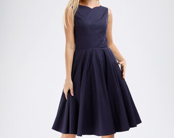 navy 50s style bridesmaid dresses Navy Blue Modest Bridesmaid Dress - Vintage Style Dresses for Women - 1950s  Formal Retro Clothes - 50s Swing Gown With Sleeves