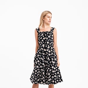 Schwarzes Daisy Blumenkleid Daisy Kleid Sommerkleid Vintage Kleid Retro Kleid Urlaubskleid Pin Up Kleid 50er Jahre Kleid Brautjungfernkleid