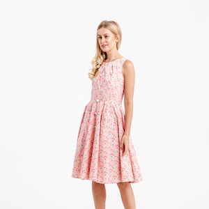 Flamingo Dress Summer Dress Pastel Pink Dress Tropical Sundress Pin up Dress Rockabilly Dress Collar Dress 50s Dress Retro Dress Swing Dress