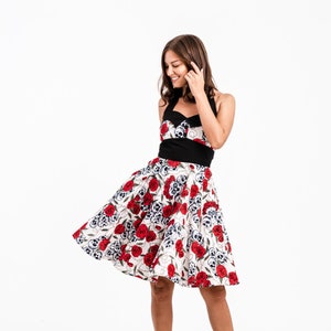 Skull Dress Halloween Dress Day Of The Dead Dress Red Roses Rockabilly Dress PinUp Dress Steampunk Dress Swing Dress Halloween Party Dress