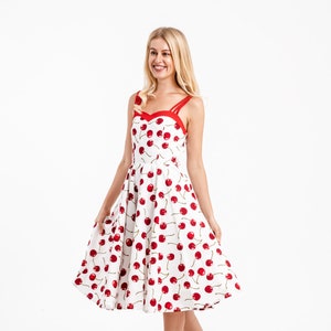 CANDY Red Cherry Dress Cherries Rockabilly Dress Sundress Pinup Dress Dance Dress Summer Dress Swing Dress Party Dress 50s Dress Retro Dress