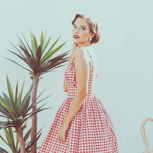 Rockabilly Dress Pinup Dress Red Gingham Dress Midi Dress 50s Checker Dress Plaid Women Summer Dress Vintage Dress Retro Dress Swing Dress