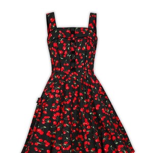 Black Polka Dot Cherry Dress Red Cherry Dress Vintage Dress Summer Dress Rockabilly Pinup Dress 50s Retro Party Dress Swing Dress