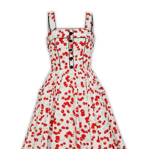 White Polka Dot Red Cherry Dress Vintage Dress Cherries Dress Summer Dress Rockabilly Pin Up Dress 50s Dress Retro Party Dress Swing Dress