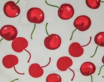 Red Cherry Fabric 100% Cotton Fabric for CUSTOM ORDER or by the YARD - Floral Fabric Polka Dot Fabric Gingham Fabric Fruit Fabric Face Mask