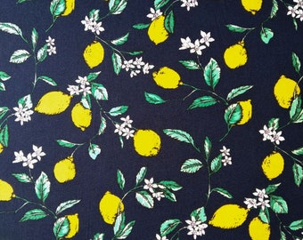 Baumwollstoff mit Zitronenmuster – Hawaiianischer Stoff mit Blumen- und Polka-Dot-Muster