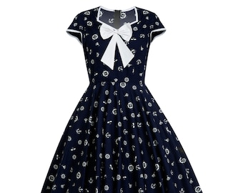 Navy Nautical Dress Navy Anchor Dress Vintage Dress Retro Dress Sailor Dress Pin Up Dress Rockabilly Dress 50s Retro Dress Swing Party Dress