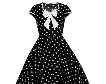 BOWIE Plus Size Polka Dot Dress Vintage Dress Retro Dress  Pinup Dress Rockabilly Dress Black Dress Picnic Summer Dress 50s Party Dress