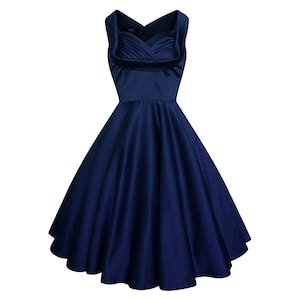 Plus Size 50s Dress Navy Satin Dress Vintage Dress Bridesmaid Dress Prom Dress Cocktail Dress Evening Dress Swing Dress Pin Up Dress