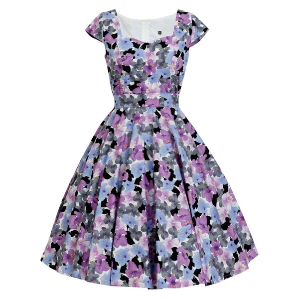 Christmas Dress Holiday Dress Hawaii Dress Tiki Dress Hibiscus Floral Dress Purple Dress Vintage Style Dress Pin Up Dress 50s Dress Festive