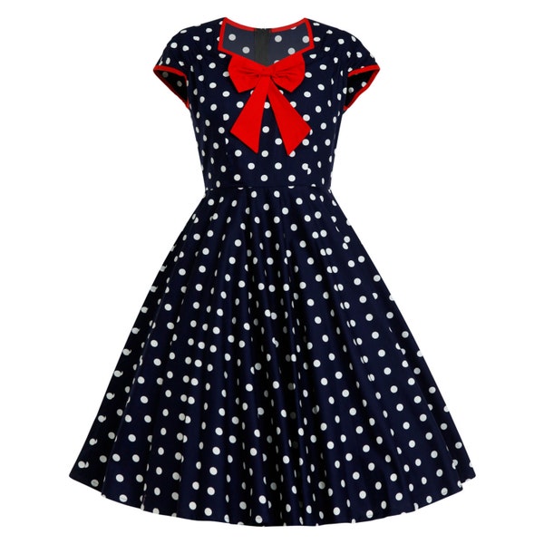 Marine Polka Dot Kleid Vintage Kleid Frauen Kleid Retro Kleid Pin Up Kleid Rockabilly Kleid 50er Jahre Kleid Swing Kleid Sommer kleiden Partykleid