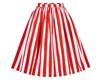 red and white striped skirt
