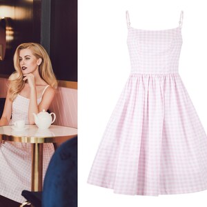 Pink Gingham Dress Pink Checker Dress Pink Bridesmaid Dress Prom Dress 50s Pinup Dress Swing Dress 70s Women Summer Dress Retro Plaid Dress