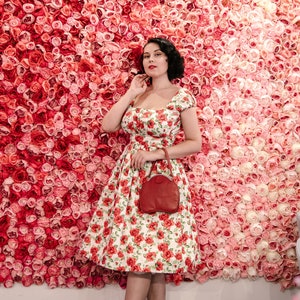 Rose Floral Dress Valentines Day Dress Vintage Dress Summer Dress Red Floral Bridesmaid Dress Retro Dress 50s Dress Pinup Dress Swing Dress