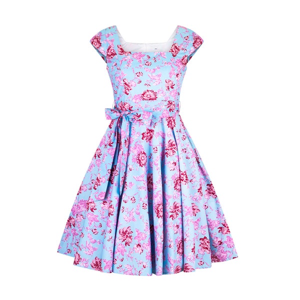 ANNA Blue Floral Dress 50s Dress Vintage Dress Spring Dress Retro Dress Party Dress Summer Dress Pin up Dress Bridesmaid Dress SIZE: S Small