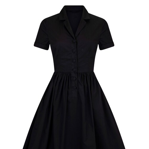 Black Dress 50s Dress Vintage Dress Funeral Dress Solid Dress Goth Midi Dress Black Women Summer Dress Retro Dress Pin up Dress Swing Dress