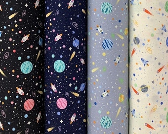 Galaxy Fabric Stars Fabric Rocket Planet Print Constellation Fabric 100% Cotton Fabric for CUSTOM ORDER or by the YARD - Face Mask Fabric