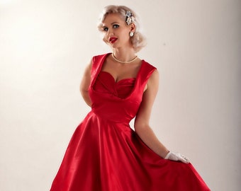 Red Christmas Dress Red Satin Dress Red Dress Red Prom Dress Red Cocktail Dress Red Party Dress Red 50s Dress Bridesmaid Dress Pinup Dress