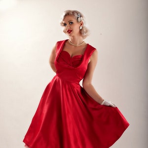 Red Christmas Dress Red Satin Dress Red Dress Red Prom Dress Red Cocktail Dress Red Party Dress Red 50s Dress Bridesmaid Dress Pinup Dress