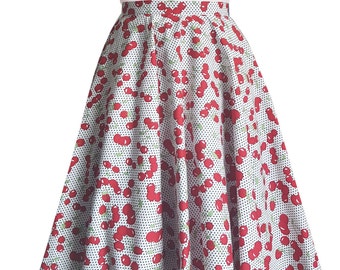 Pin Up Skirt Cherry Skirt White Circle Skirt White Polka Dot Red Summer Skirt Vintage Skirt Rockabilly 50s Retro Skirt Swing Party Skirt