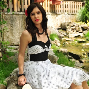 Polka Dot Dress Black White Dot Summer Dress Vintage Dress