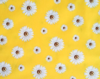 Yellow Daisy Fabric – 100% Cotton Floral Material by the Yard