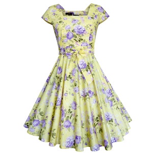 Casual Dress Yellow Floral Dress Summer Dress Bridesmaid Dress 1950s Dress Rockabilly Clothing Pin Up Swing Dress Prom Dress Tea Party Dress image 3