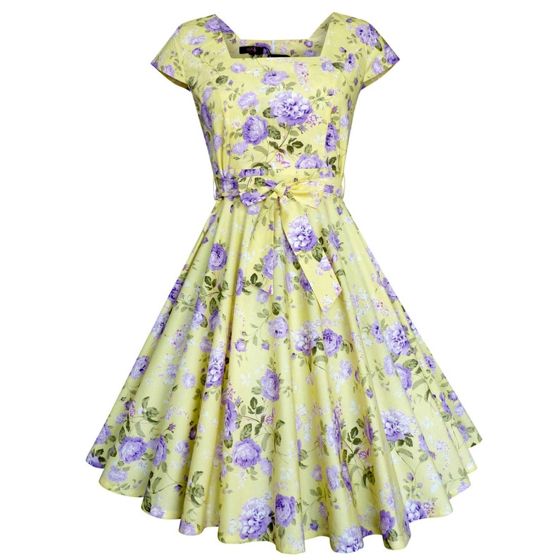 Casual Dress Yellow Floral Dress Summer Dress Bridesmaid Dress 1950s Dress Rockabilly Clothing Pin Up Swing Dress Prom Dress Tea Party Dress image 3