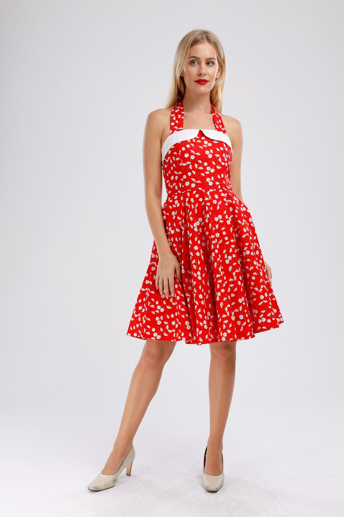 Summer Dress Red Daisy Flower Dress Spring Dress Floral Etsy