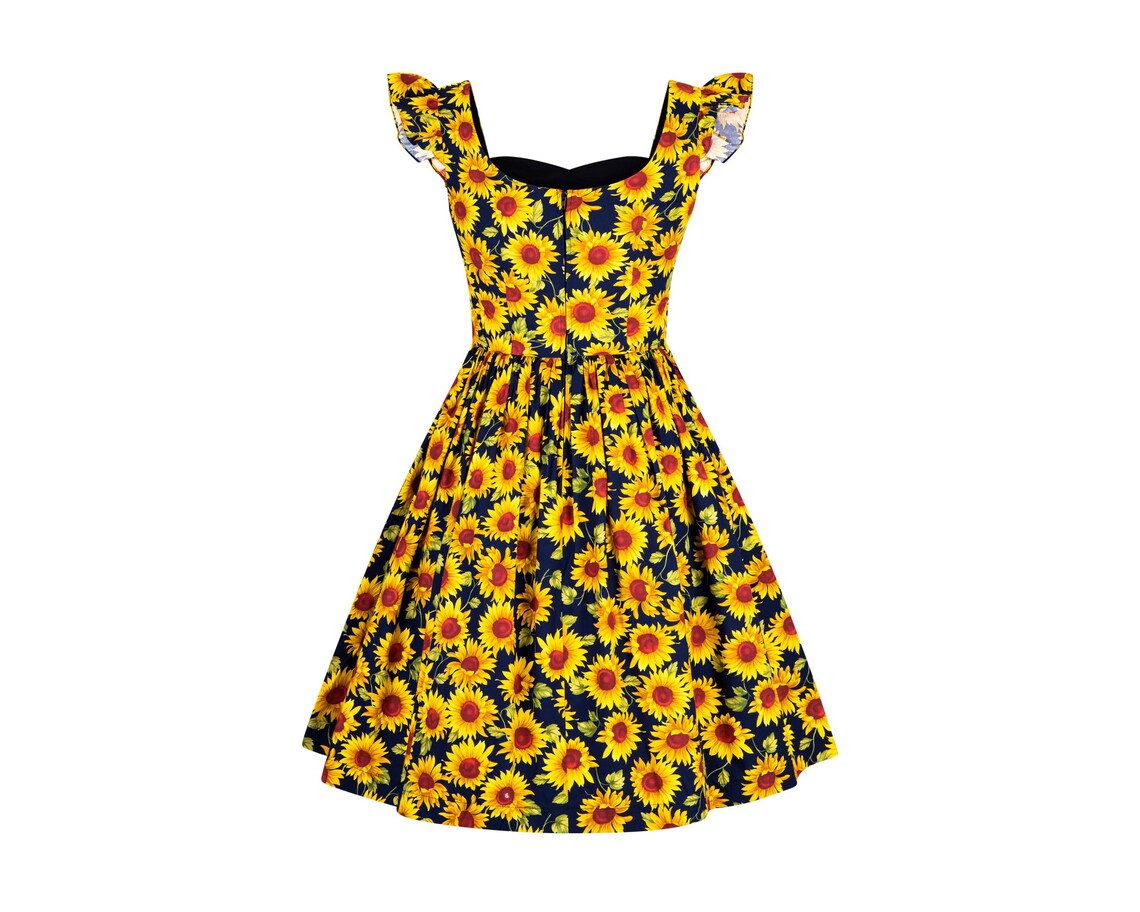 Sunflower Dress Summer Dress Sundress Navy Floral Dress Etsy
