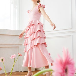 Pink Satin Dress Pastel Dress Pink Bridesmaid Dress Prom Dress Cocktail Dress Party Dress Festival Dress Evening Dress Ruffle Tier Dress