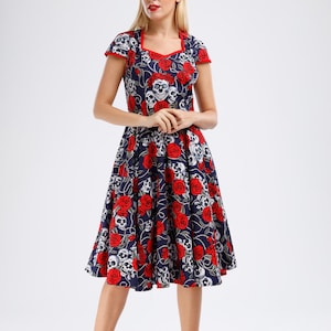 Plus Size Halloween Dress Gothic Dress Sugar Skull Dress Vintage Dress Retro Pinup Dress Rockabilly Dress Party Dress Swing Dress 50s Dress