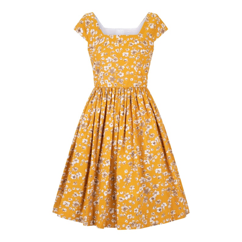 Yellow Vintage Dress 1950s Dress Yellow Floral Dress 70s Midi | Etsy